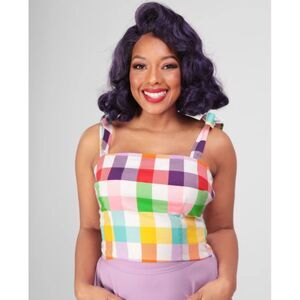 Collectif London Ylenia Rainbow Gingham Top size large